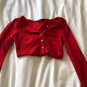 Red Crop Light Sweater